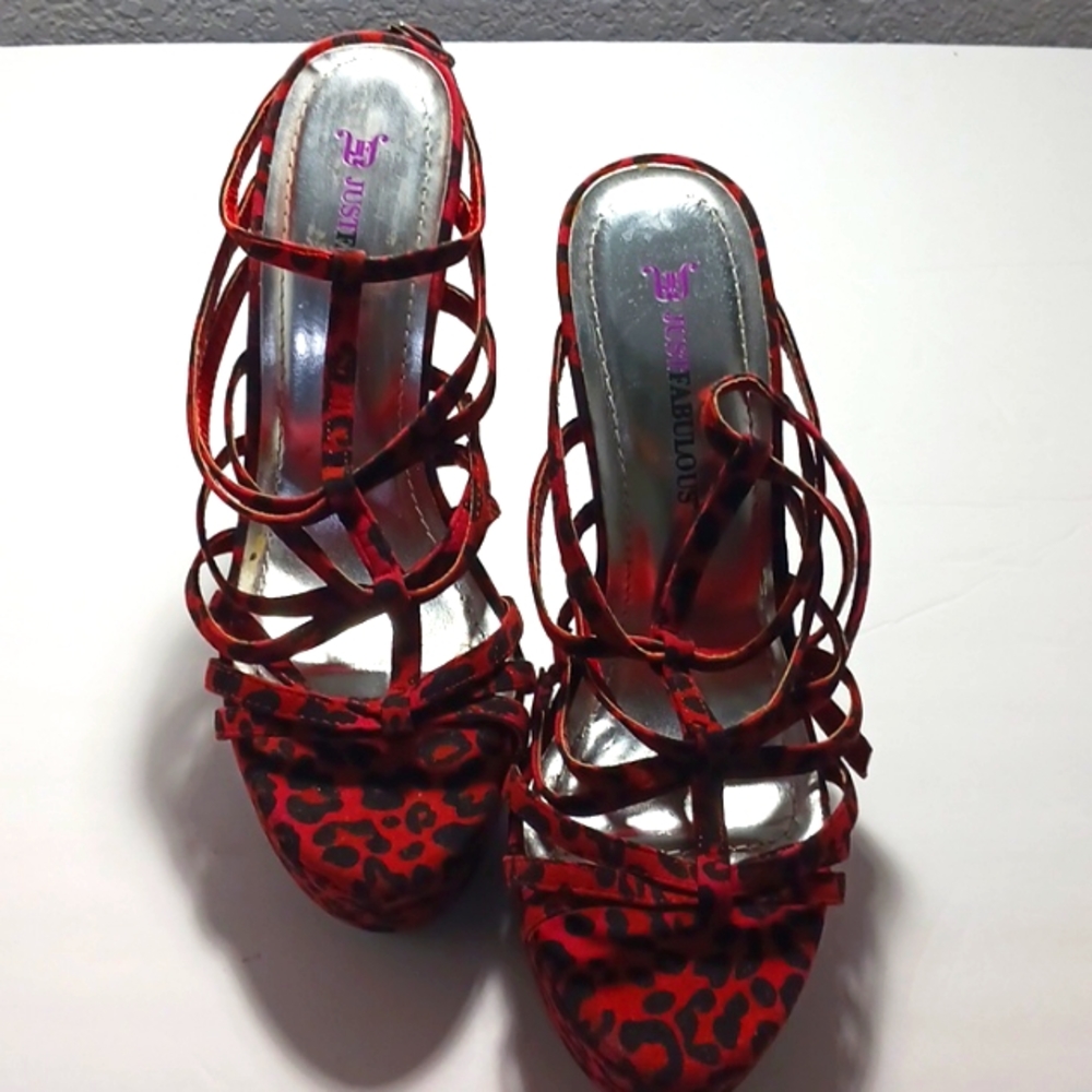 Just Fabulous Size 9M Open Toe Strappy Animal Print 5.5" Platform Heel (SFL)